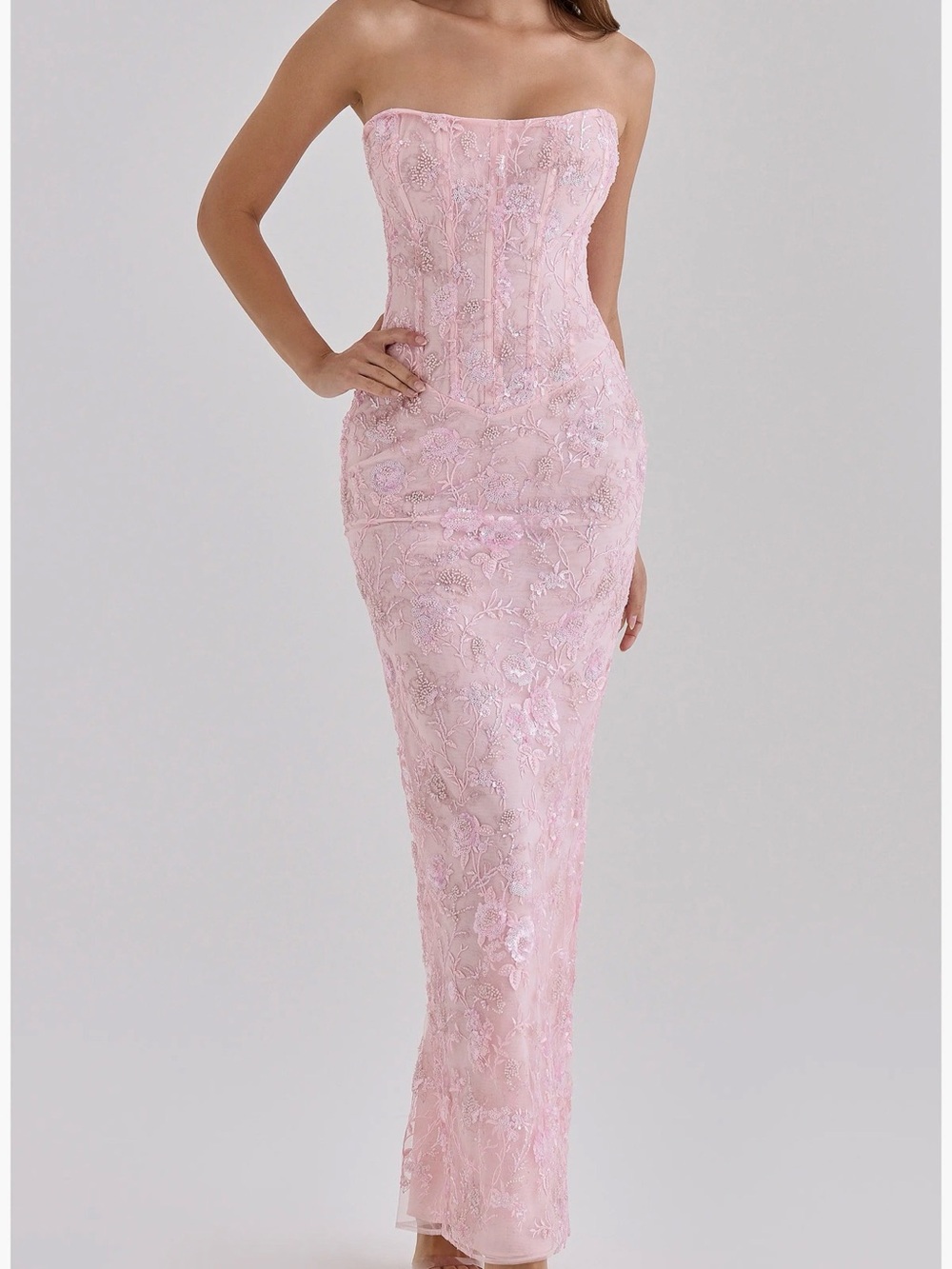 House of CB Anisa Hand Beaded Strapless Maxi Dress